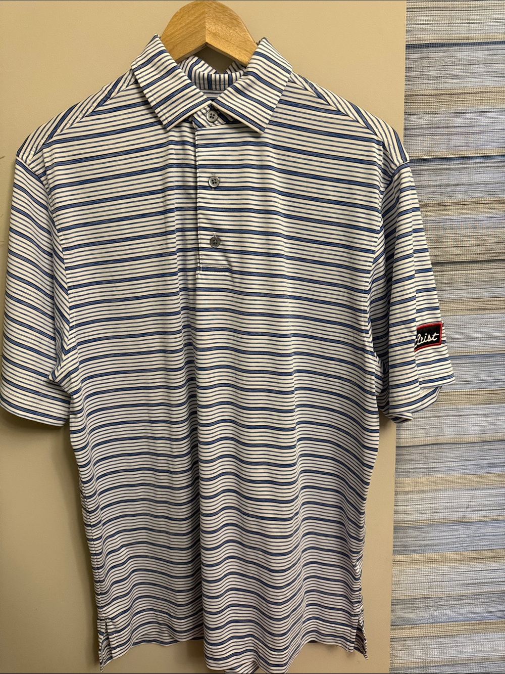 FJ footjoy Striped White & Blue Polo Shirt - Men's Casual Golf Polo size M